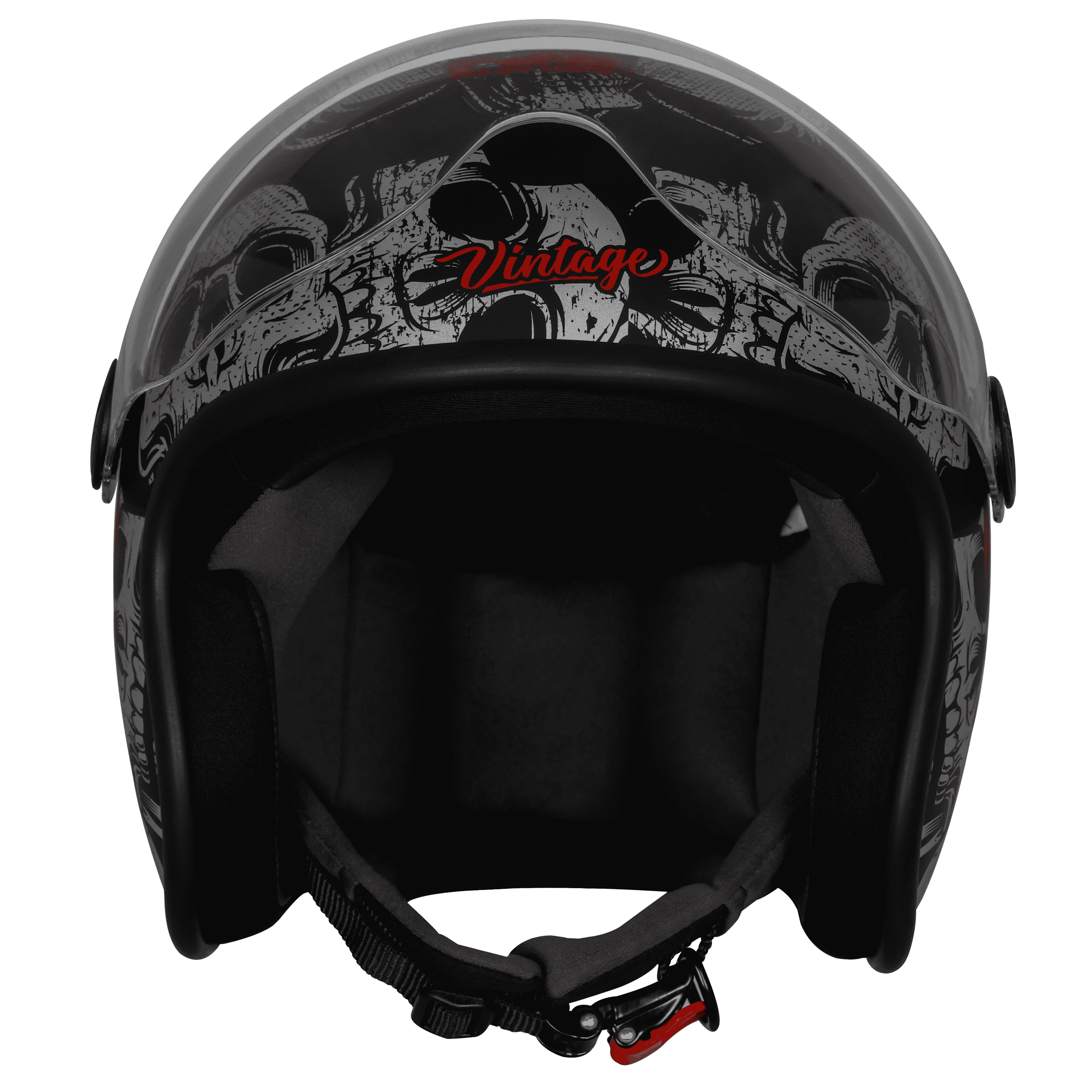 SBH-54 VINTAGE SKULL GLOSSY BLACK WITH RED